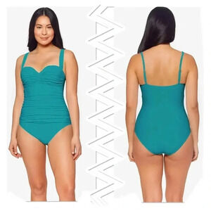 BLEU ROD BEATTIE - Solid Teal Shirred One Piece Swimsuit